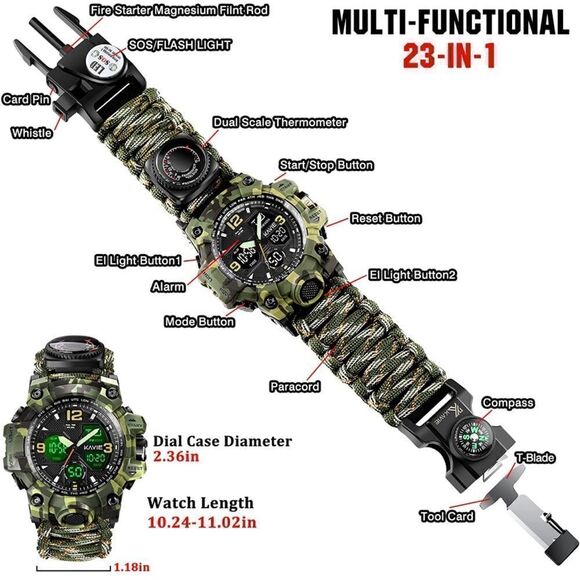 23-in-1 Survival Digital Watch Green Camo - Picture 3 of 4